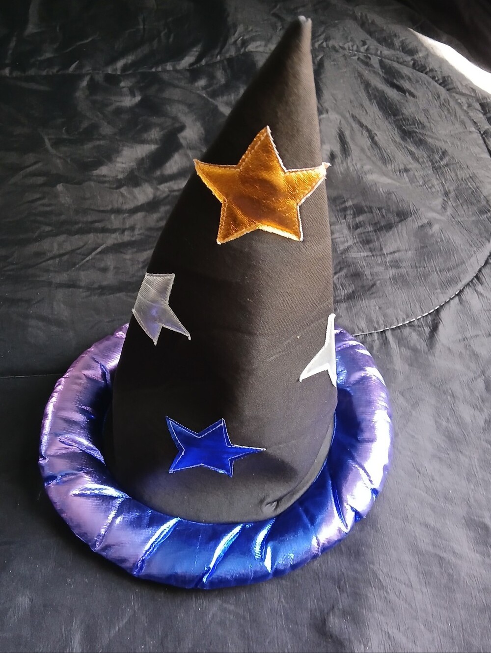 Kids Wizard Witch Hat Costume in Black and Metallic Blue